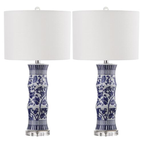 S/2 Hanneli Table Lamps, Blue/White~P46315281
