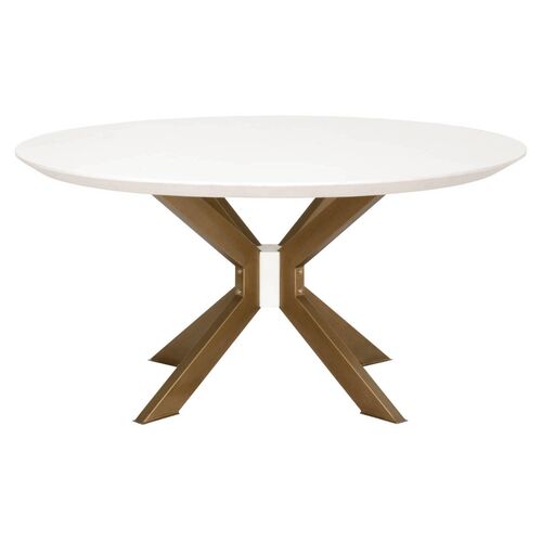 Kate 60" Round Dining Table, Ivory/Brass~P77598585