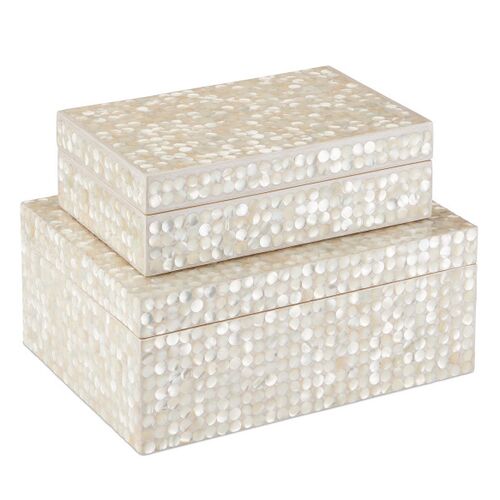 S/2 Gerri Mother Of Pearl Dot Boxes, Cream