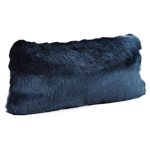 Grady 12x22 Faux Fur Lumbar Pillow, Blue Mink~P77618543