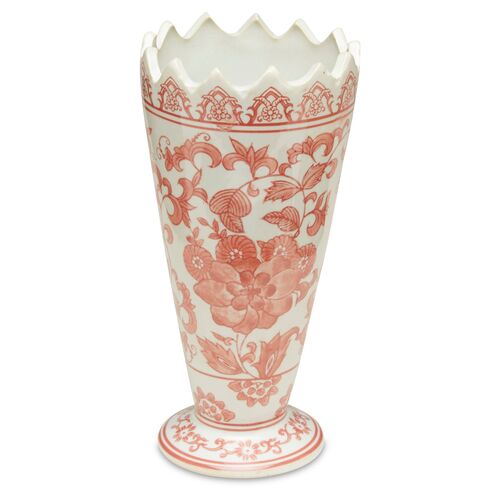 9.5" Chinoiserie Sawtooth Vase, Red~P77264206