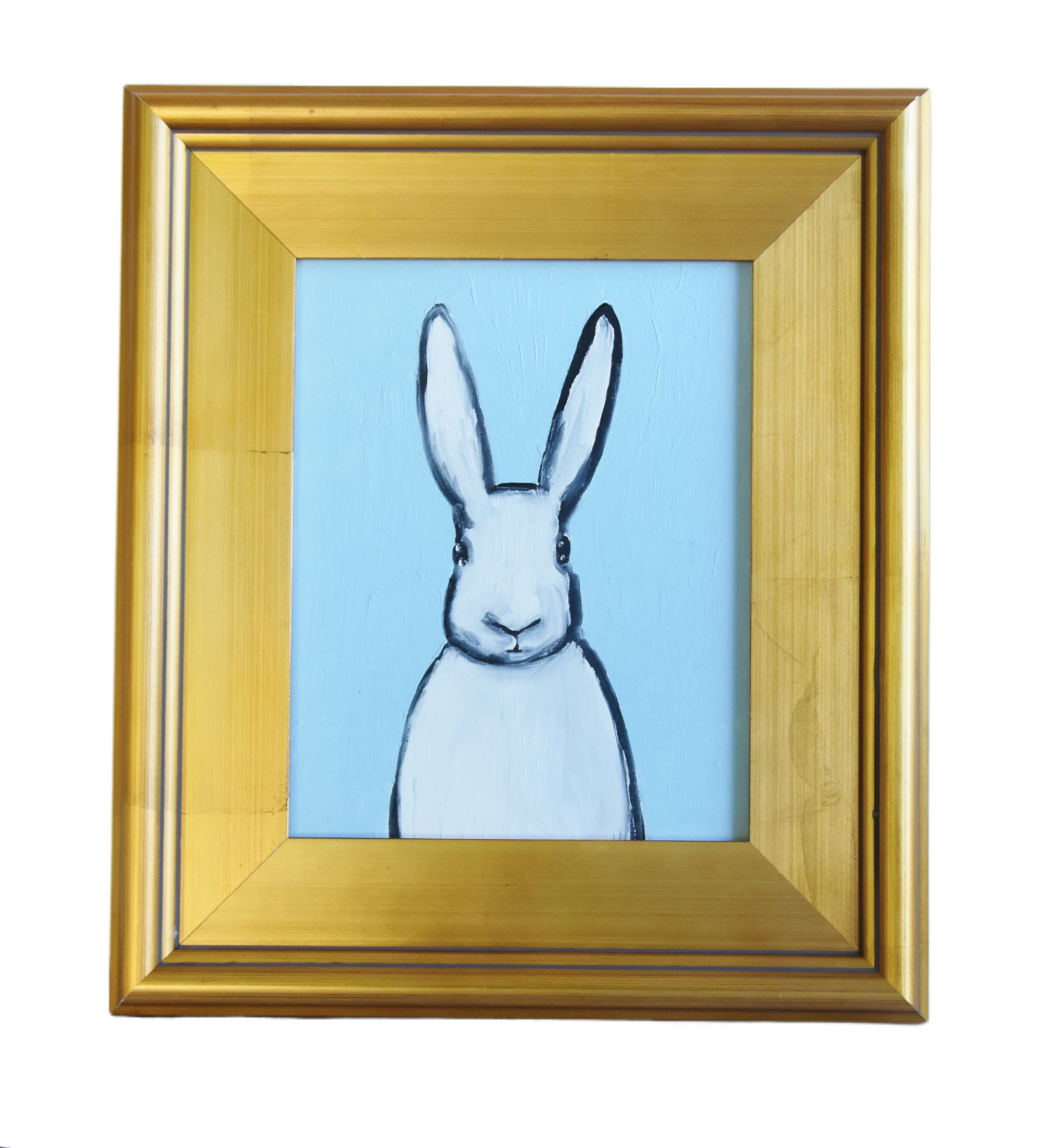 Folk Art Bunny Rabbit Hare Oil Painting~P77674047