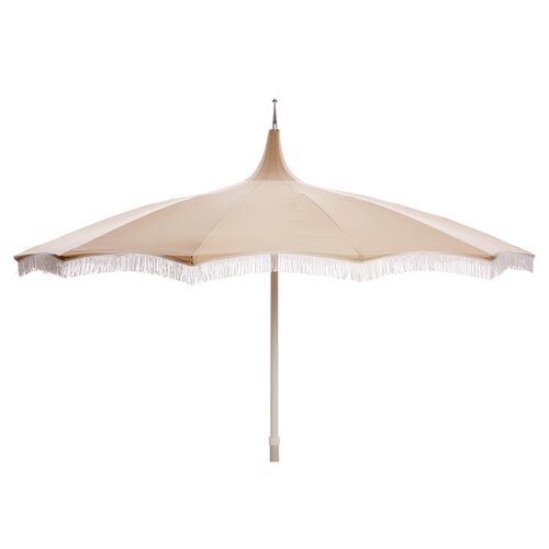 Ari Pagoda Fringe Patio Umbrella, Beige/White~P77326401