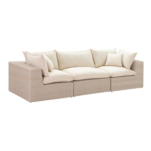 Makenna Wicker Outdoor Modular 3-Pc Sofa, Natural/Cream