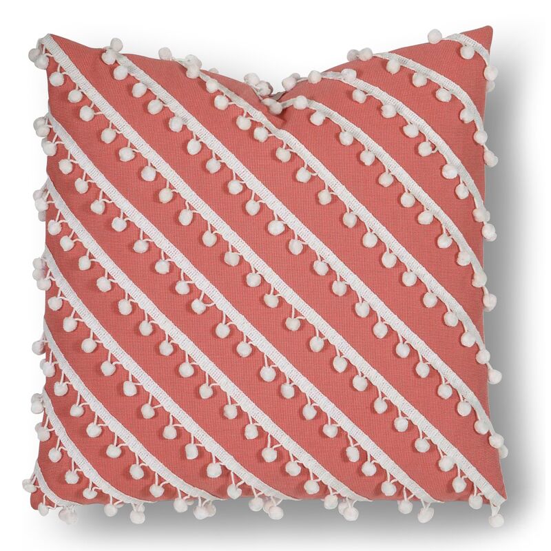 Maddie 20x20 Outdoor Pillow, Coral/White
