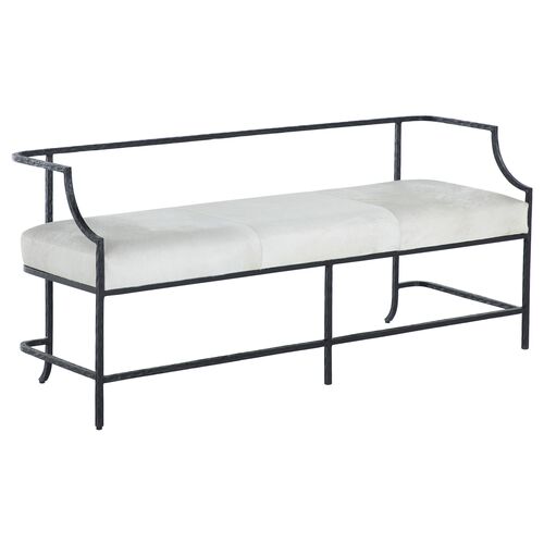 Victor Leather Bench, Black/Ivory
