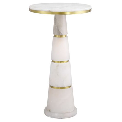 Eleanora Alabaster Drinks Table, White/Natural Brass