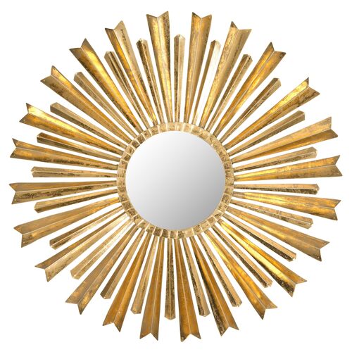 Morgan Round Sunburst Wall Mirror, Antiqued Gold~P60839114