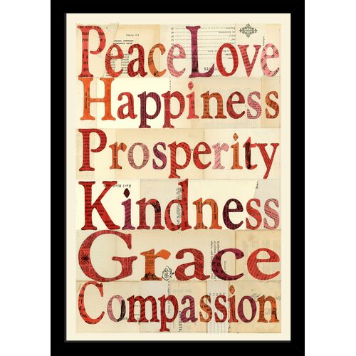 Peace Love Happiness Collage Art Print, 18.5" x 13.5"