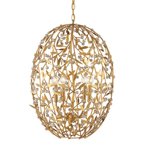 Secret Garden Iron Crystal Oval Chandelier, Gold