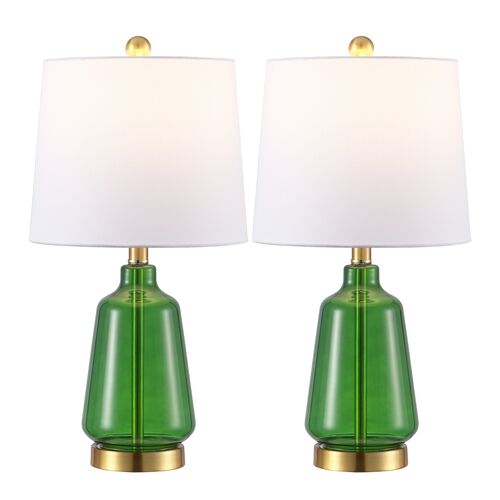 S/2 Avery Table Lamps, Green Brass S/2 Avery Table Lamps, Green Brass
