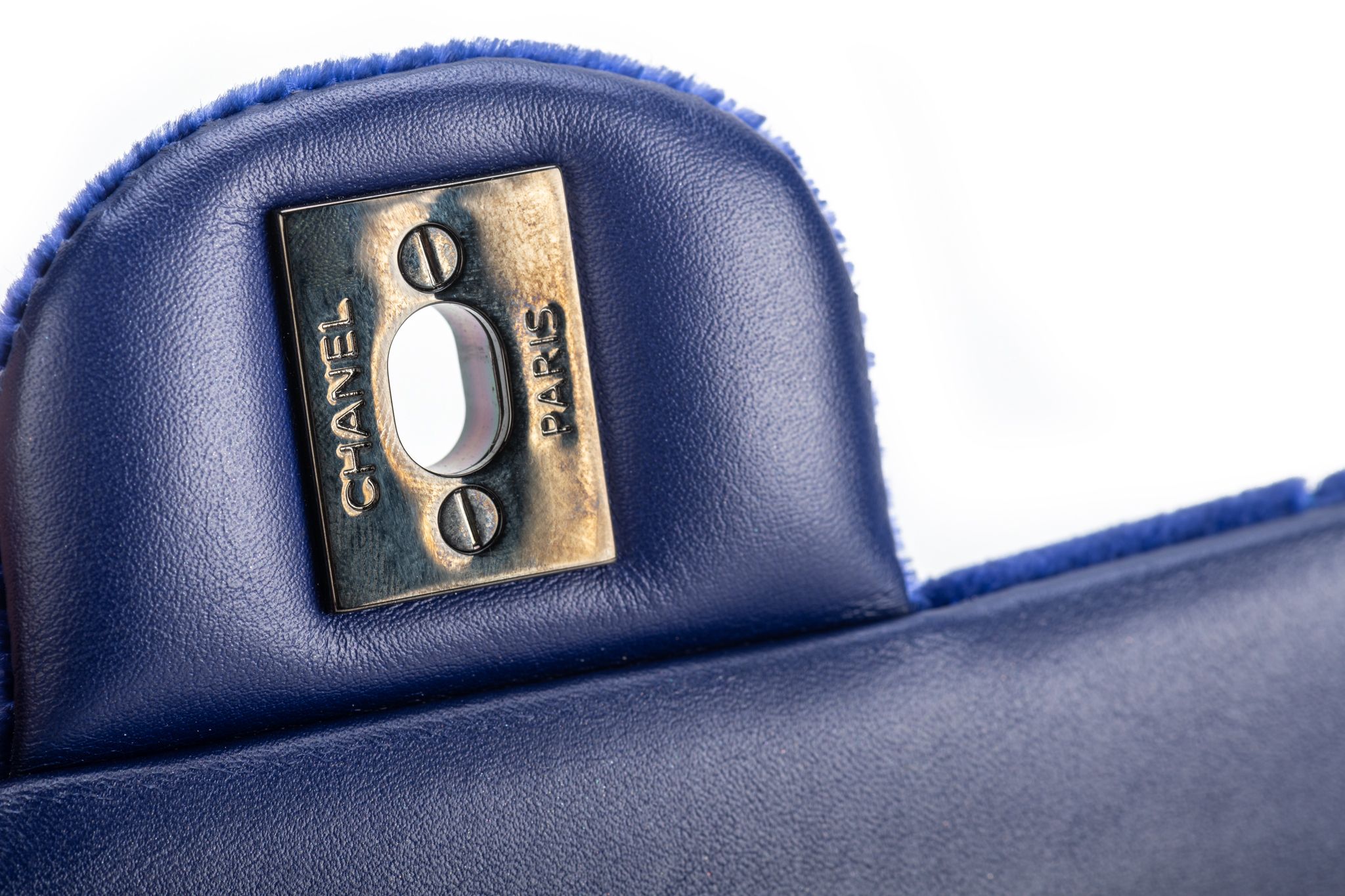 Vintage Chanel CC MAGAZINE Classic Flap Quilted Blue Velvet 