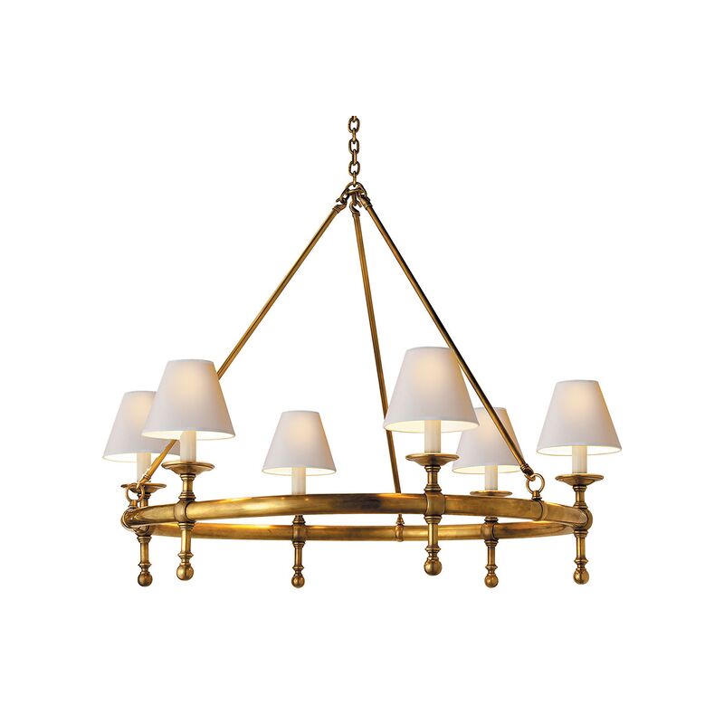 Classic Ring Chandelier Antiqued Brass, Visual Comfort Chandelier With Shades