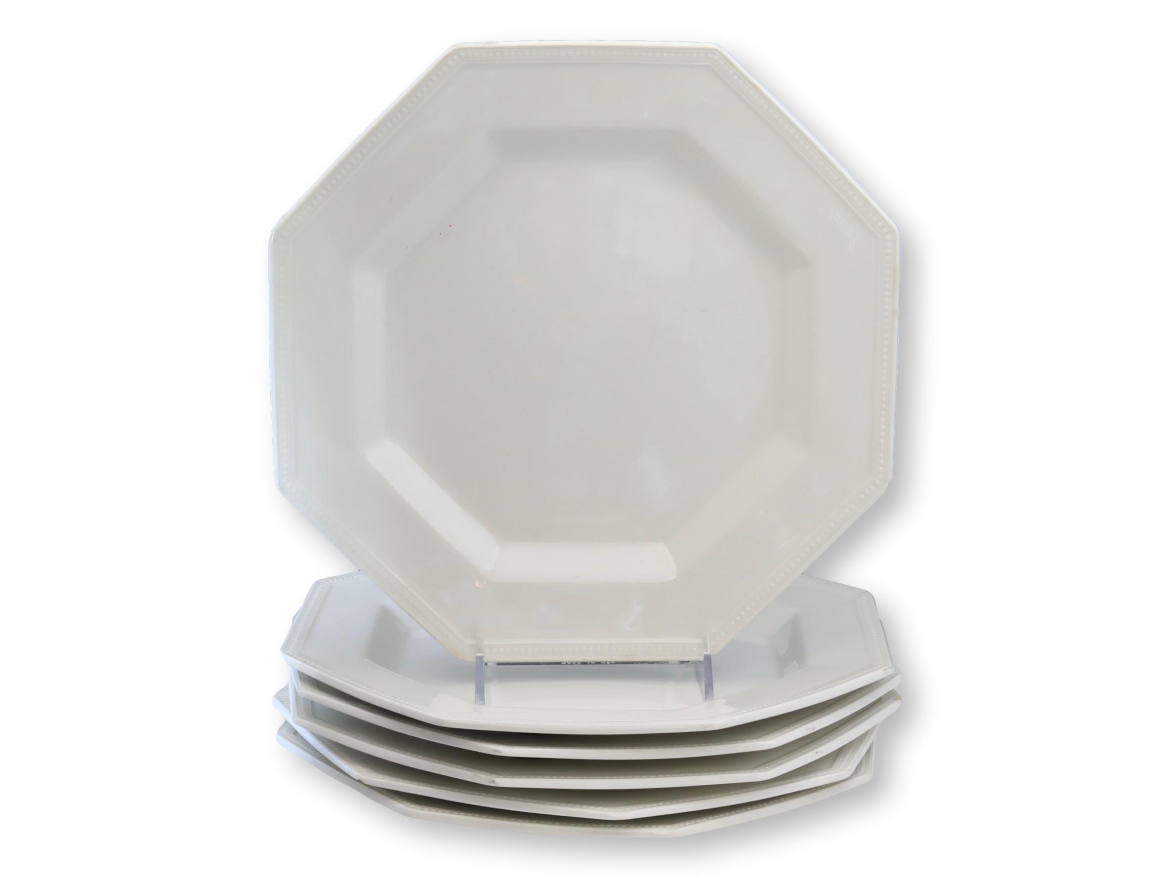 English Octagon Cream Dinner Plates, s/6~P77673253