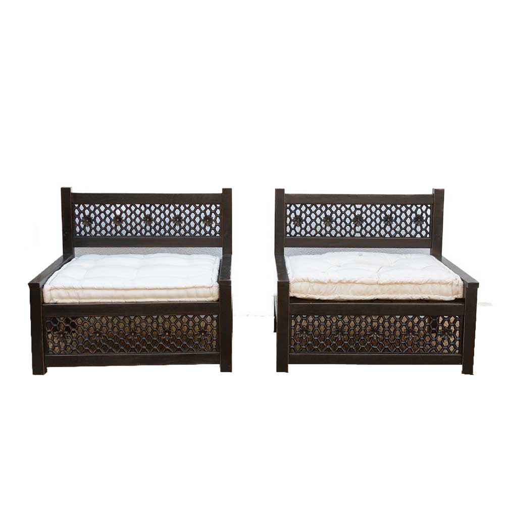 Set of 2 Carved Black Jali Club Chairs~P77707306
