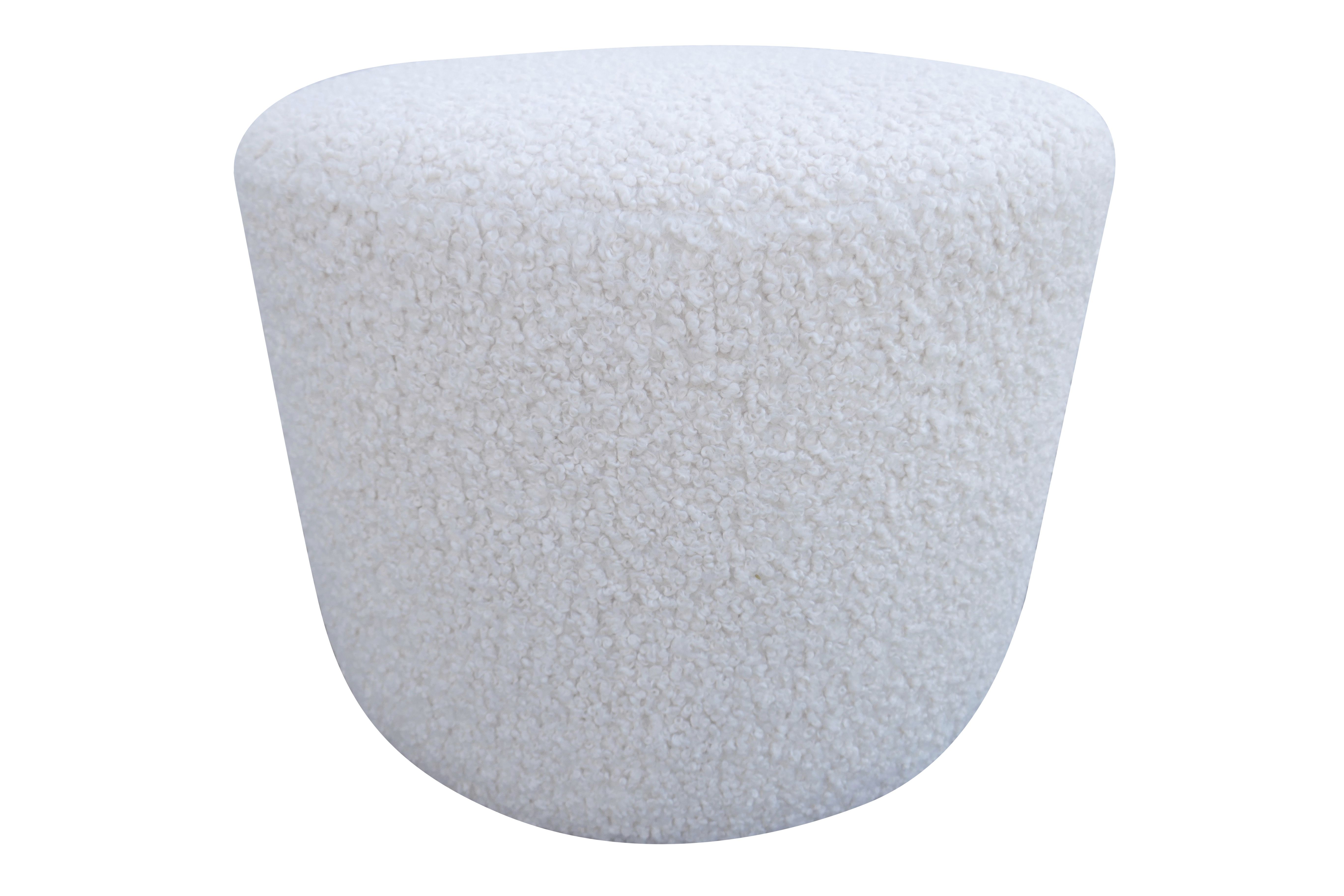 Luxe Cream Shearling Cylinder Ottoman~P77673979
