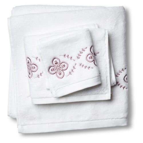 Floral Towel Set, Satin Wine~P77422184