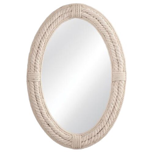 Terry Oval Wall Mirror, White Rope