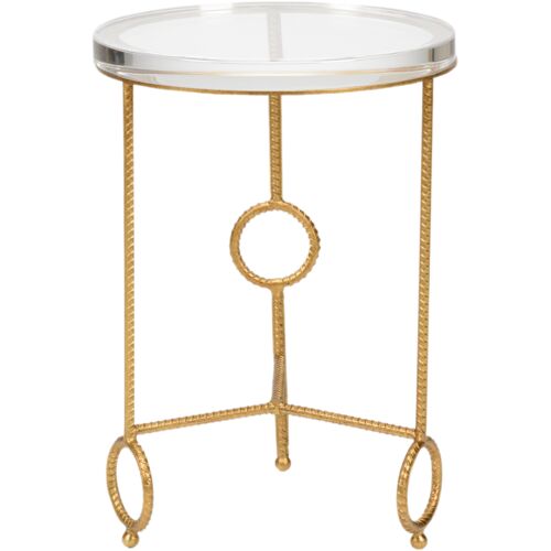Yonkers Iron & Acrylic Side Table, Gold/Clear