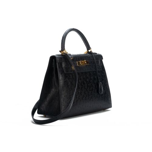 Hermes Kelly Mini II Bag Black Ostrich with Gold Hardware 20 NEW