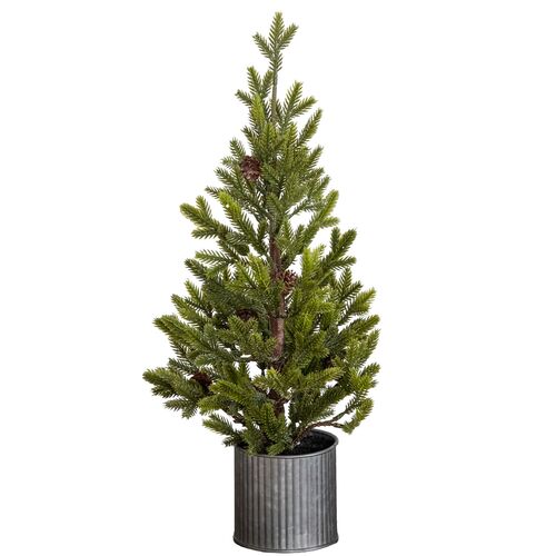 18in. Christmas Tree with Pinecones in Metal Tin Planter 18in. Christmas Tree with Pinecones in Metal Tin Planter