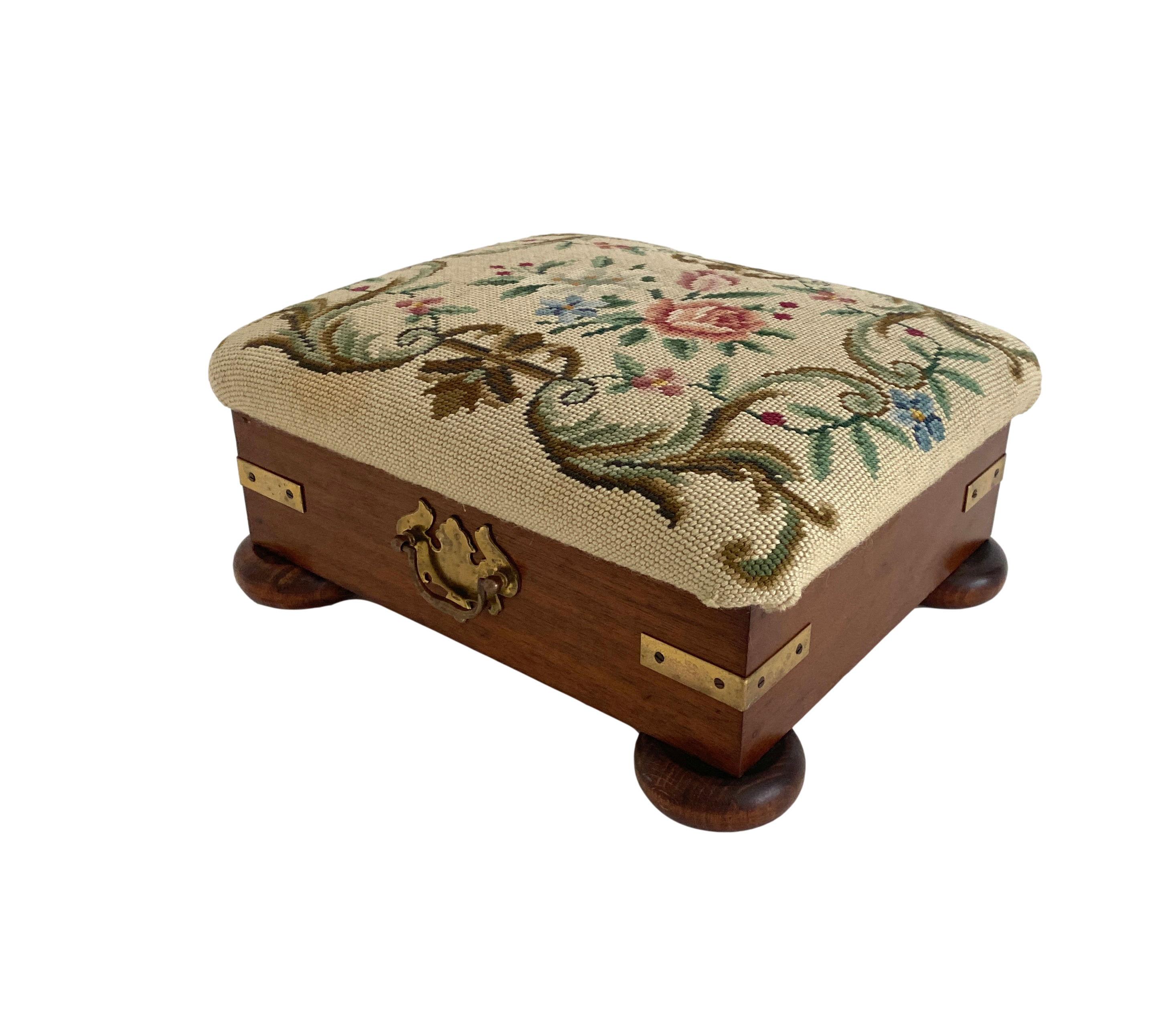 English Needlepoint/ Mahogany Foot Stool~P77702718