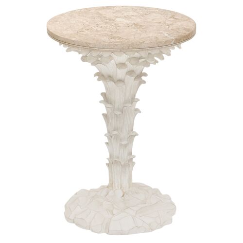 Palm Marble Drinks Table, Antique White Palm Marble Drinks Table, Antique White