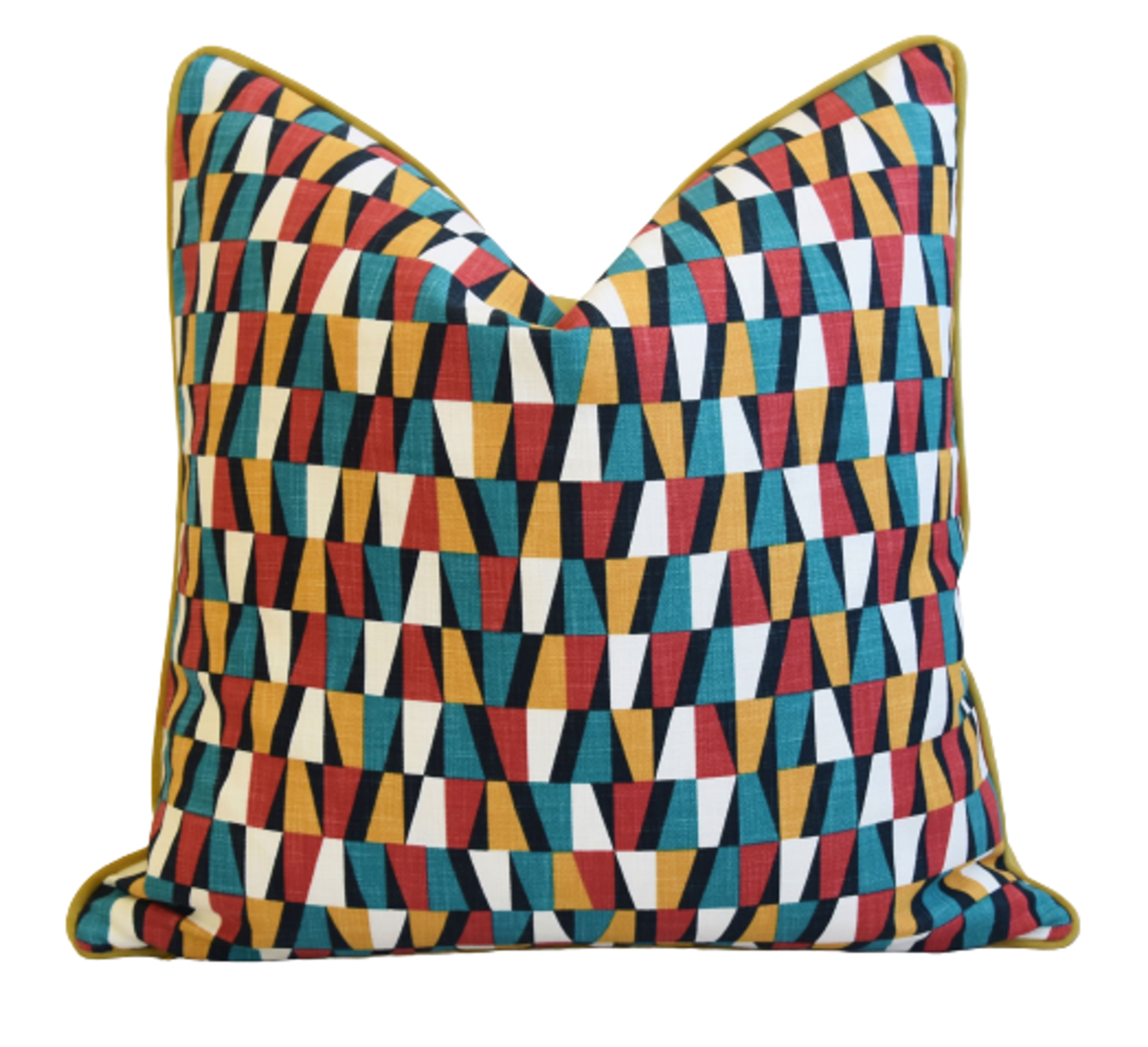 Geometric Teal/Red/Gold/ White Pillow~P77625563