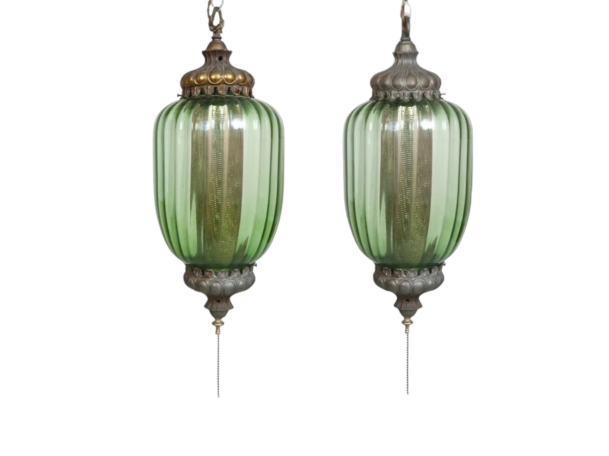 Art Moderne Green Glass Lanterns, a Pair~P77738130