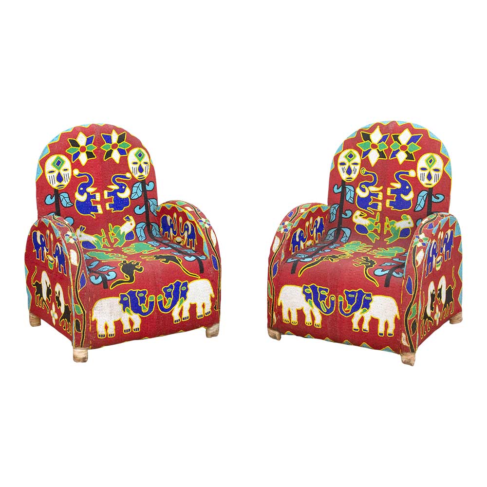 Pair of Yoruba African Beaded Chairs~P77709476