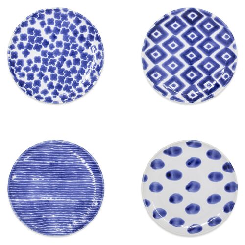 Asst. of 4 Santorini Cocktail Plates, White/Blue~P77580681