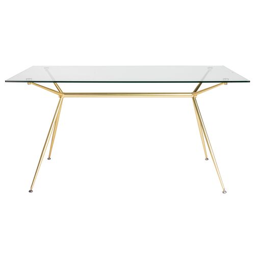 Flynn 60" Dining Table/Desk, Brushed Gold/Clear~P77629223