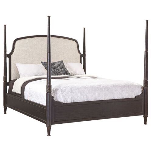 Americana Queen Upholstered Poster Bed, Creamy White/Dark Molasses