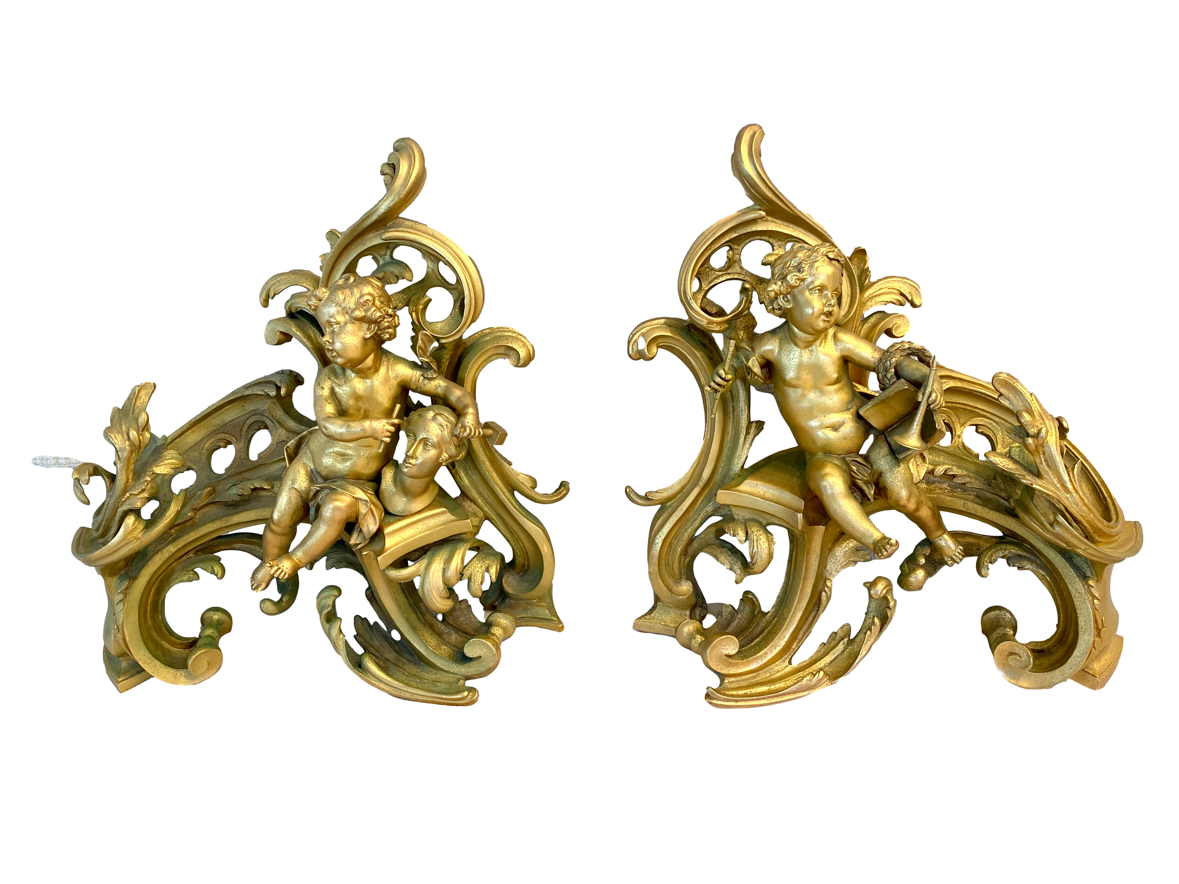 French 19thC Louis XV Style Gilt Chenets~P77750386