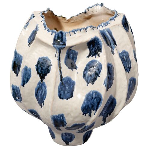 Monet Ceramic Wide Dotted Vase, Blue/White