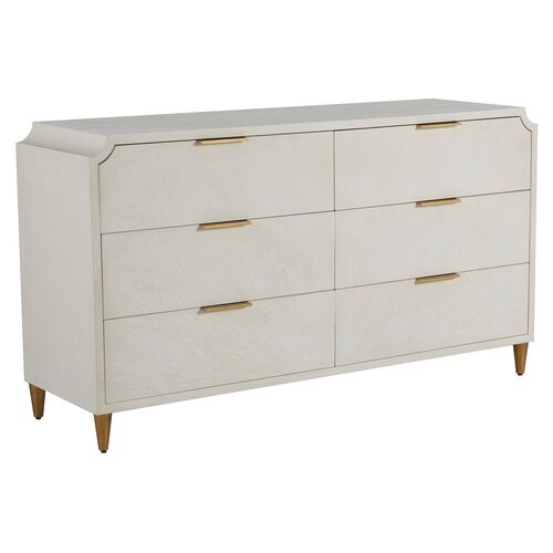 Chiri Cerused 6-Drawer Dresser, White/Stained Gold~P111111644