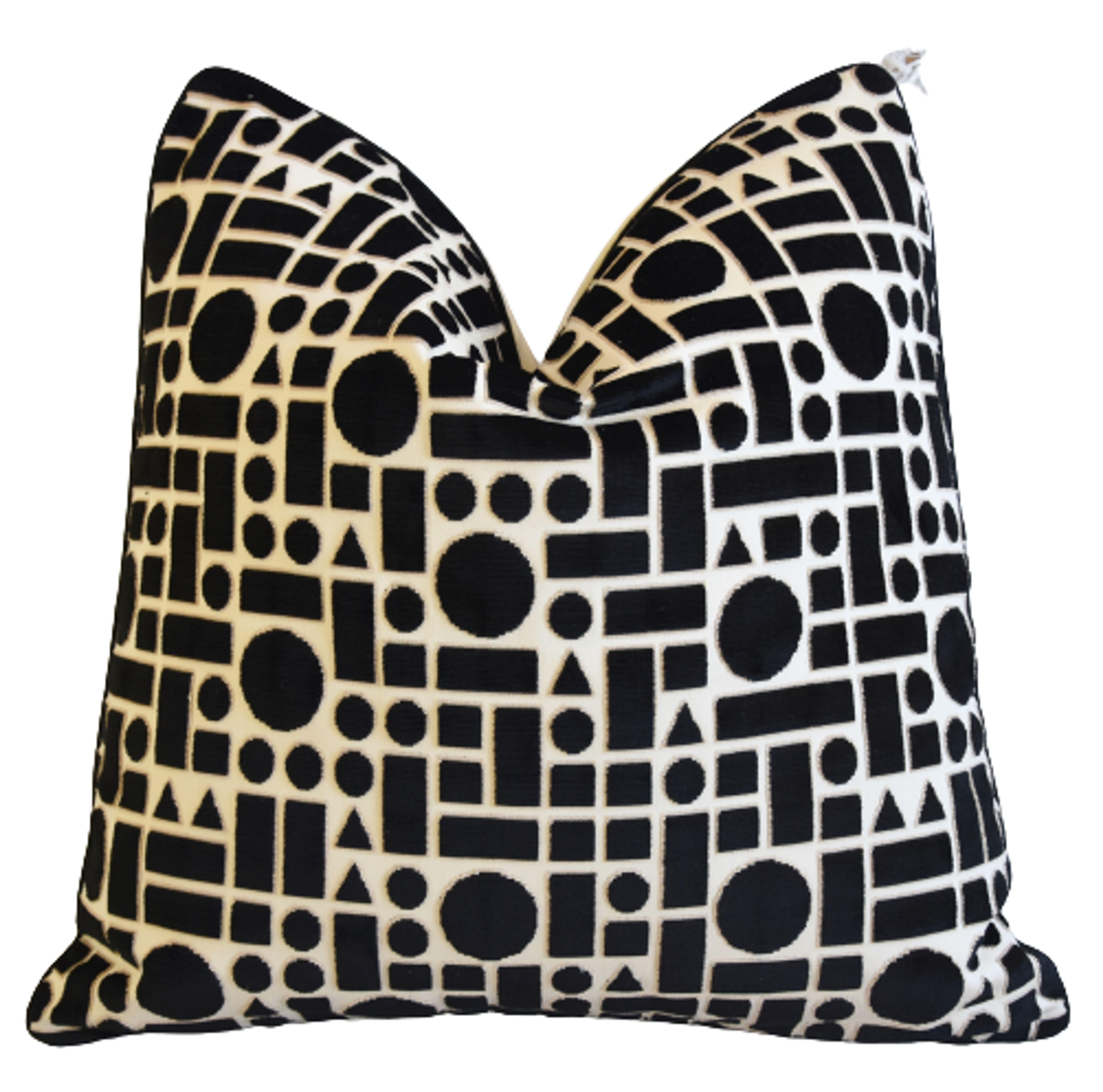 Modern Geometric Black & Cream Pillow~P77678233