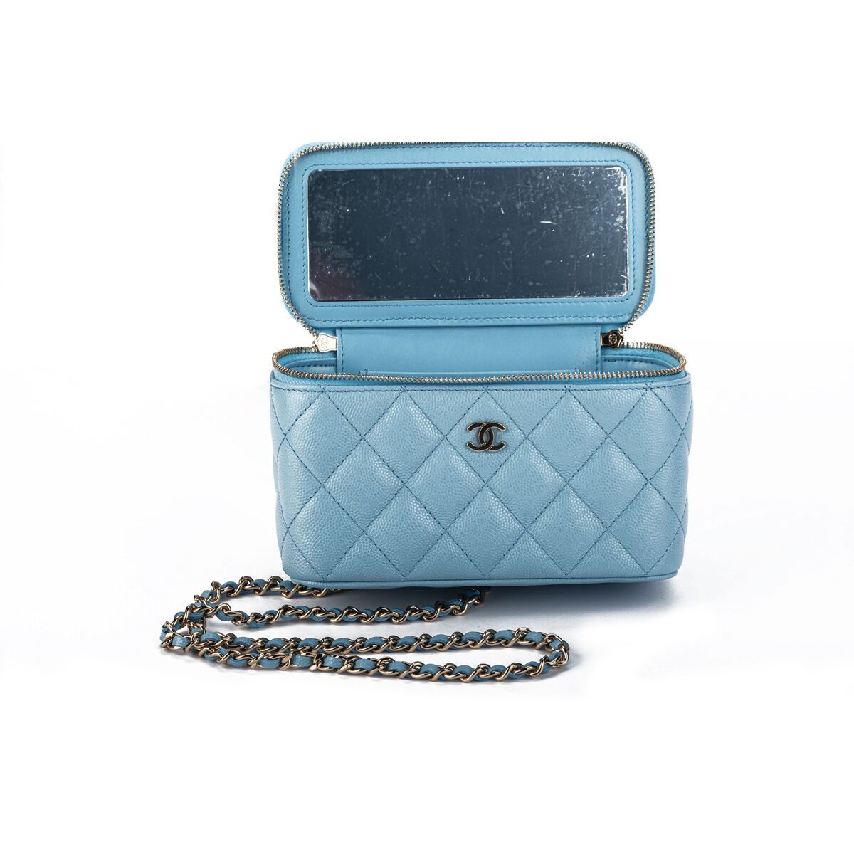 Chanel Small Vanity Bag With Handle Chain Light Blue For Sale at