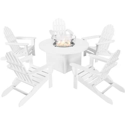 Hannah 6-Pc Folding Adirondack Set with Fire Pit Table, White~P77651149