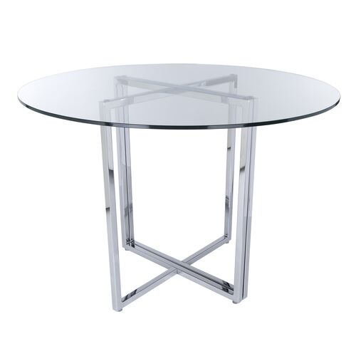 Legend 36" Round Dining Table, Clear/Chromed Steel