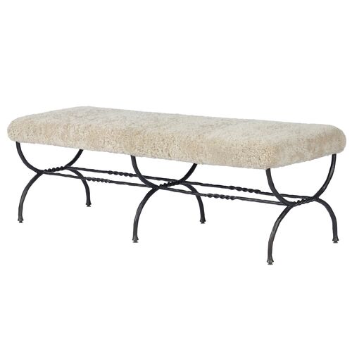 Ruby Accent Bench, Beige Shearling Ruby Accent Bench, Beige Shearling