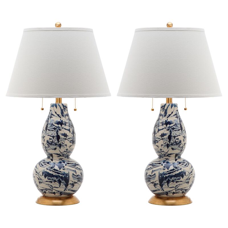 S/2 Libby Table Lamps, Navy