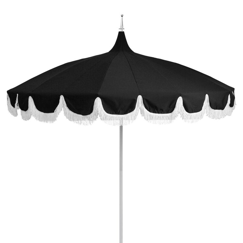 Aya Pagoda Fringe Patio Umbrella, Black