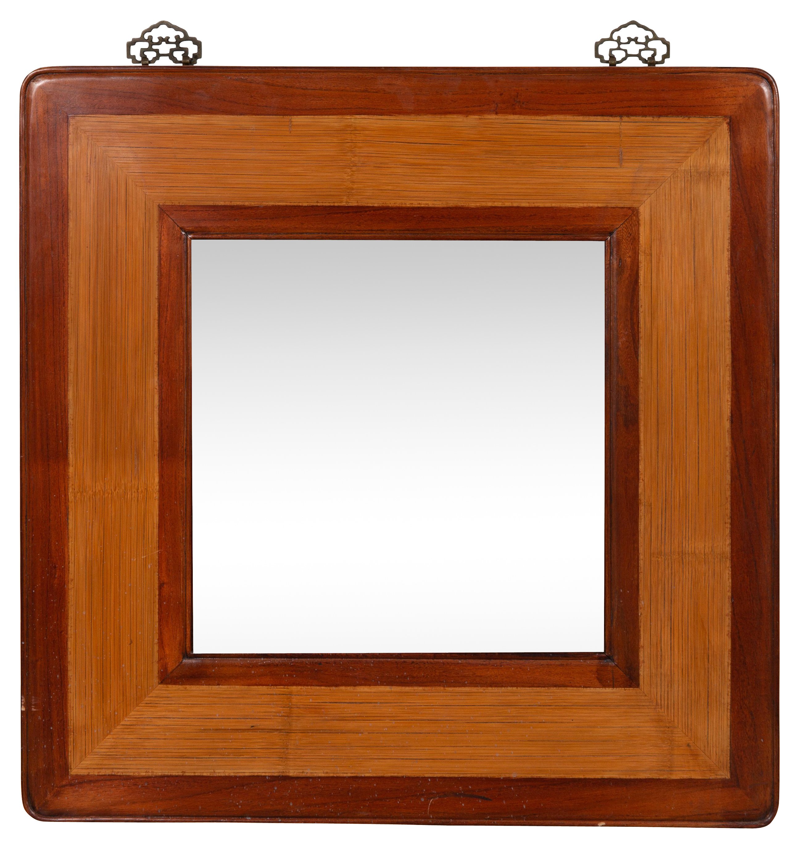 Chinese Two-Tone Elm & Rattan Mirror~P77555597