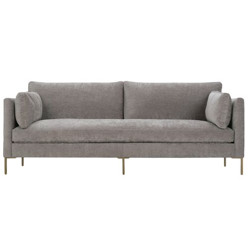 Benji Velvet Sofa, Mineral Grey Chenille