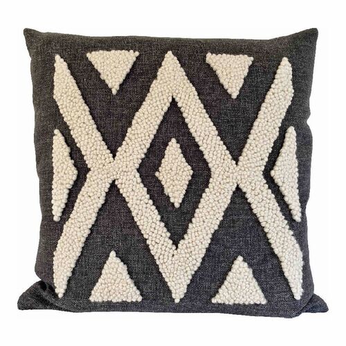 Cotton Tree, Punch Needle Ndebele Pillow, Gray Cotton Tree, Punch Needle Ndebele Pillow, Gray