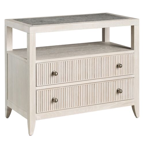 Veridian Fluted 2-Drawer Marble Top Nightstand