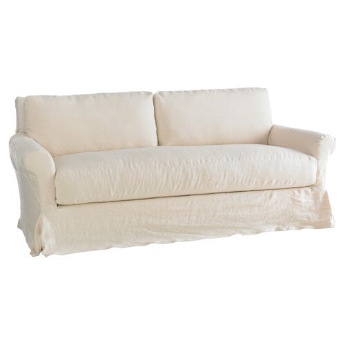 Comfy Slipcovered Sofa, Washable Cream Linen~P76111826