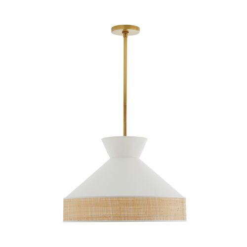 Malena Linen/Rattan Pendant, White