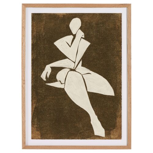 30" x 40" Ponder I Drawing by Coup D'esprit Ltd, White Oak Frame 30" x 40" Ponder I Drawing by Coup D'esprit Ltd, White Oak Frame